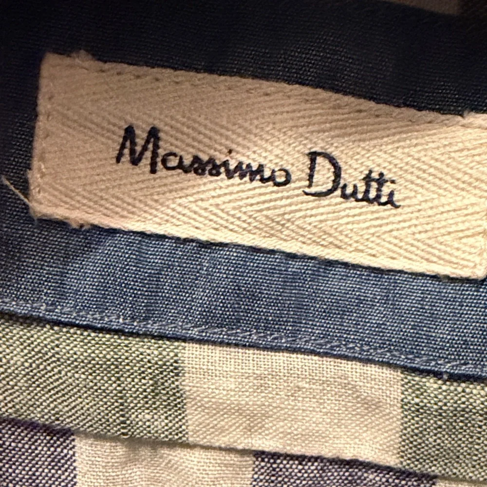 Massimo Dutti linen Blue and White /Green  Checkered Shirt size M - Picture 2 of 8